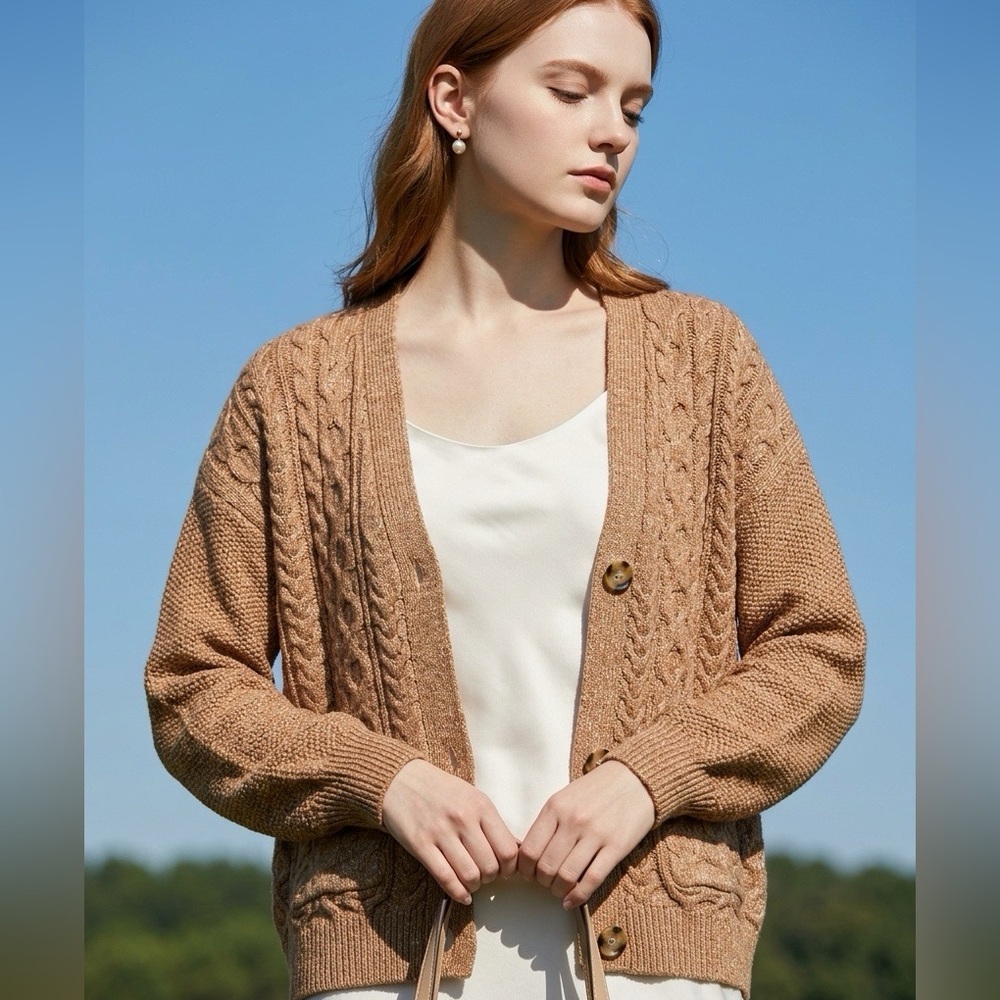 Joie Cable Knit Button Front Cardigan Womens Medium Dark Academia Career Office